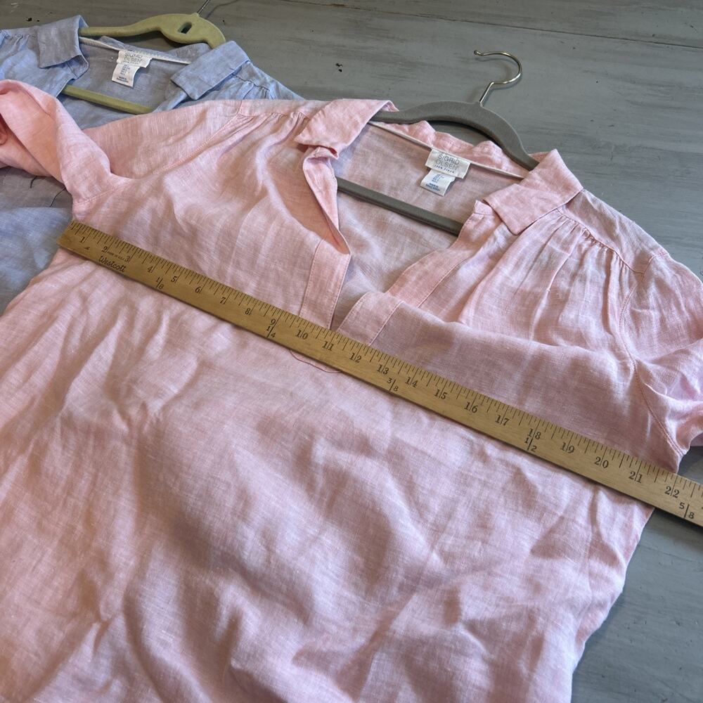 Sigrid Olsen Pink Blue 100% Linen 3/4 Sleeve Shirt Sz L Minimalist Lagenlook - Picture 7 of 9